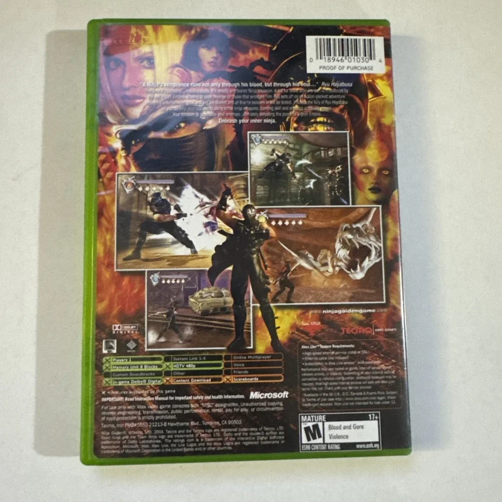 Ninja Gaiden (Microsoft Xbox, 2004) CIB Complete with Manual